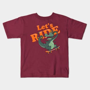 Lets ride Dragon rides a skateboard Kids T-Shirt